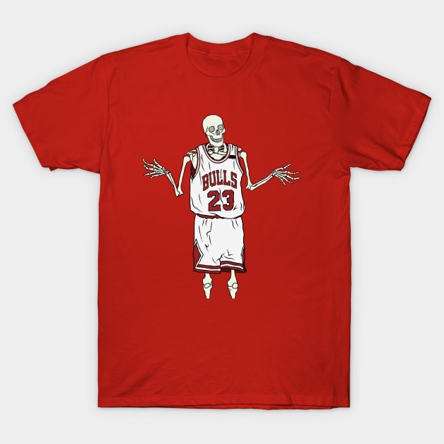Skeleton Michael Jordan Shrug T-Shirt by rattraptees